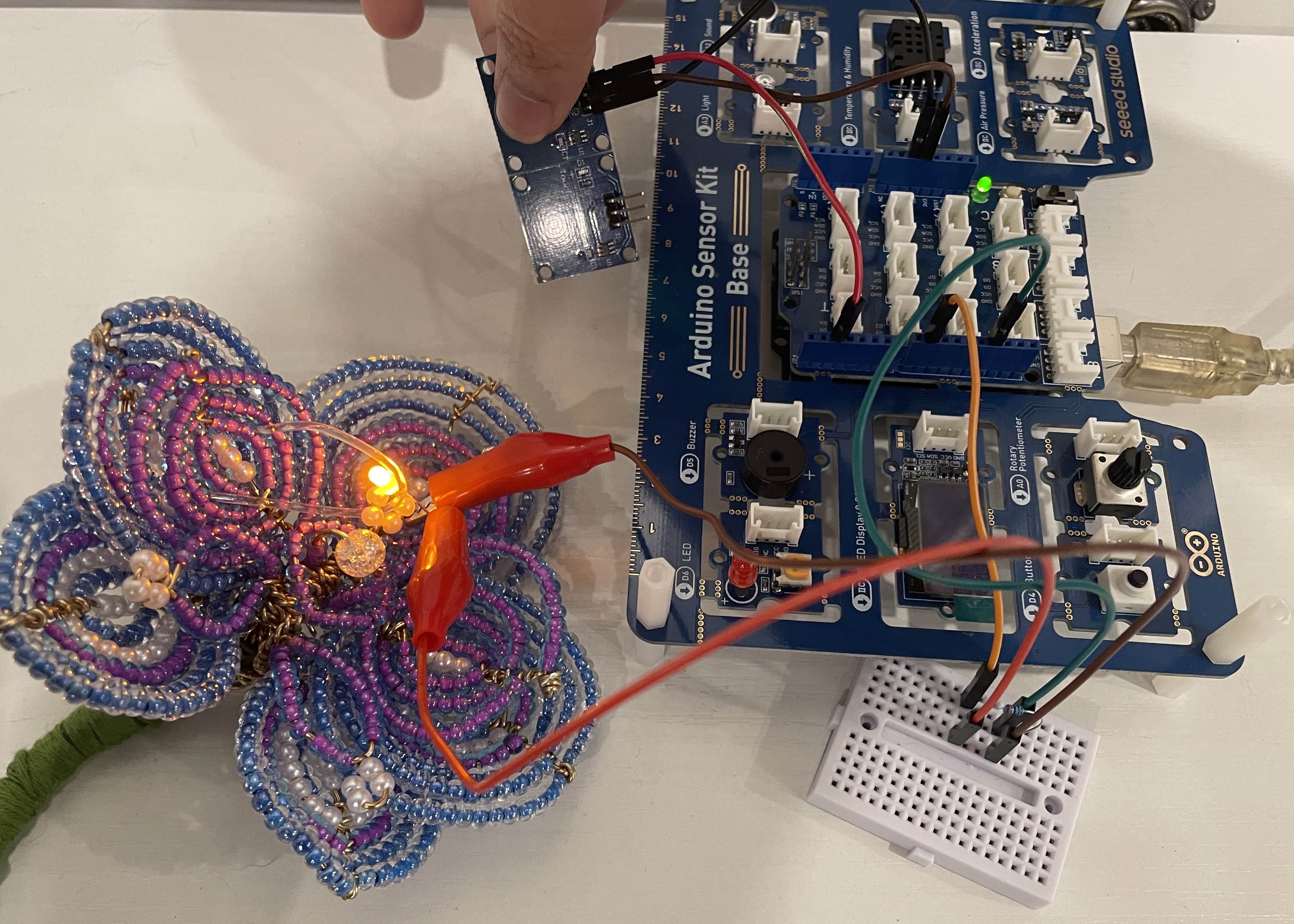 Testing Connection for Arduino with Prototype, Touch Sensor, LED, and Fiber Optic Cable